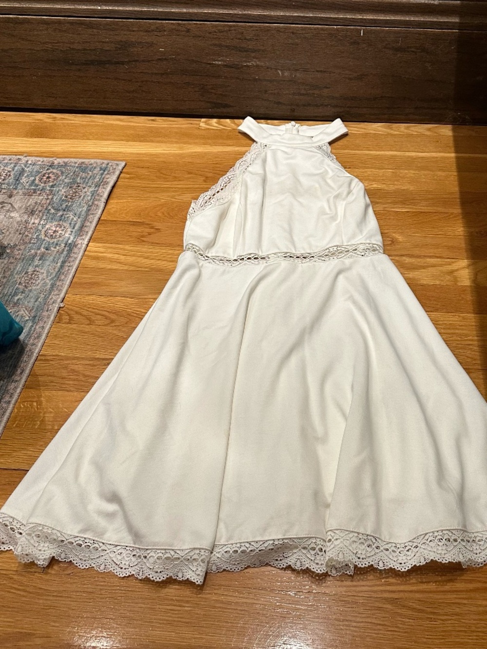 Lulu's Ivory Lace-Trim Halter Midi Dress